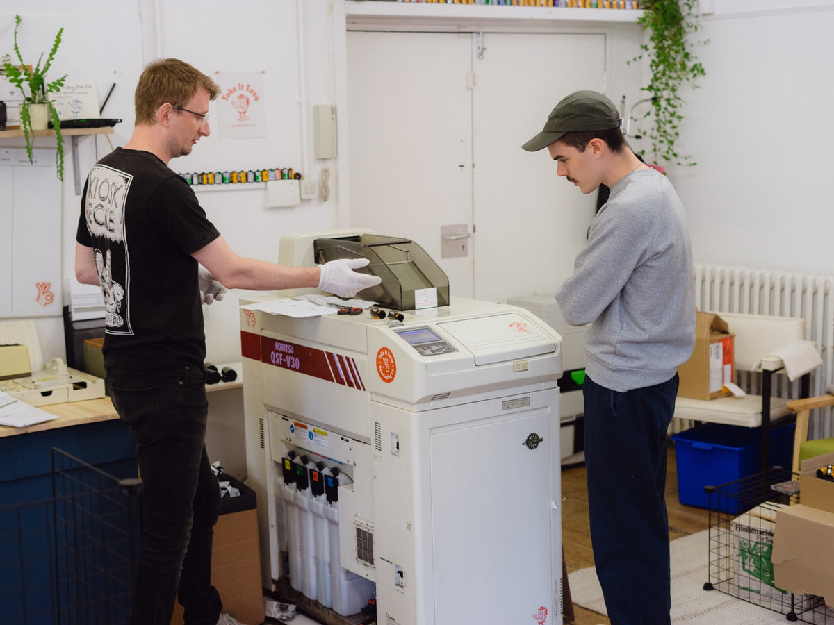 Joe and Jake checking the first film rolls at Take It Easy Lab